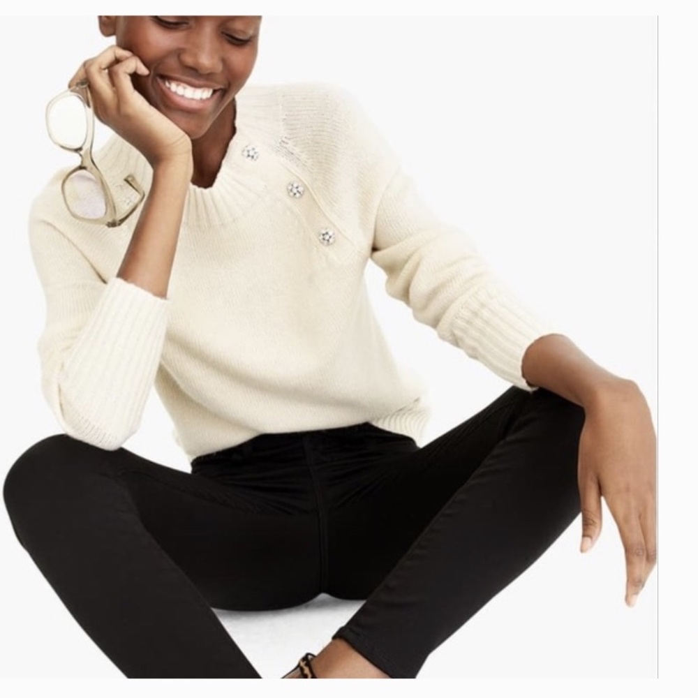 J. Crew-Elegant Soft Jeweled Button Crew Sweater